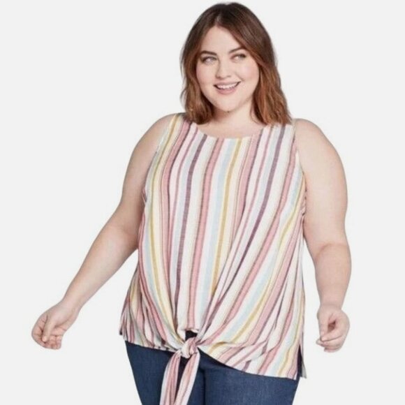 Lane Bryant Womens Striped Twisted Tunic Tank Top Size 28 Colorful Multicolor - Picture 1 of 13
